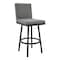 Armen Living Gem 26" Swivel Modern Black Metal and Gray Faux Leather Bar and Counter Stool LCGEBABLGR26 - alternate 1